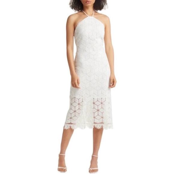 BTFL-life Dresses & Skirts - White Lace Halter Midi Dress Small NWT Bridal Shower Wedding Guest